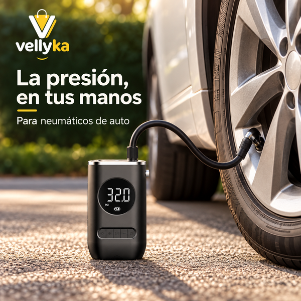 AirGo Vellyka — uso ilustrativo junto a neumático de auto