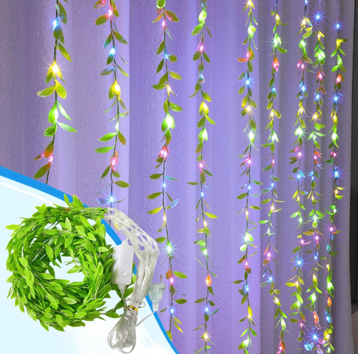 Cortina de hojas artificiales con luces LED, 3 por 1 metro y 220 V; Dropi 69759