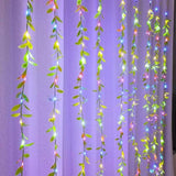Cortina de Luz Vellyka: detalle de hojas artificiales con iluminación LED multicolor; Dropi 69759