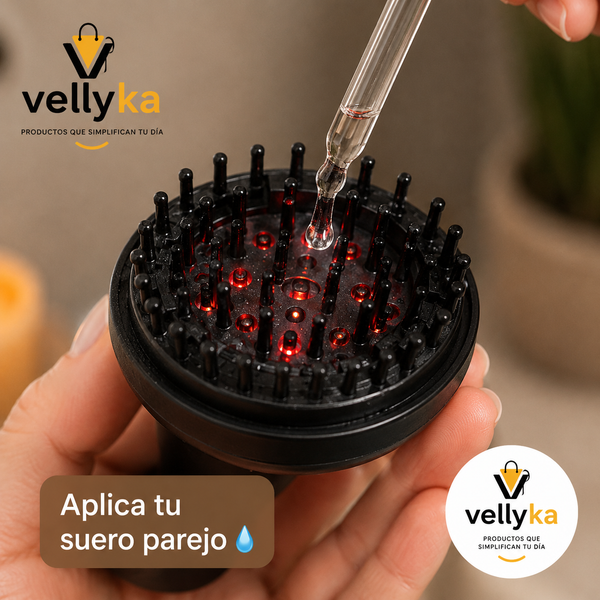 Vellyka Calma — Cepillo Masajeador de Cuero Cabelludo con Luz Roja y Azul · 4-foto